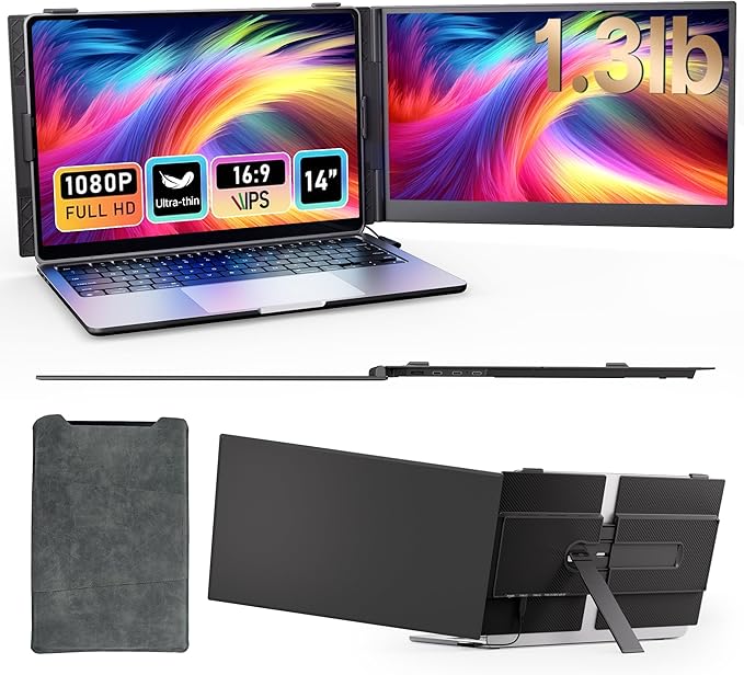 BOSII Laptop Screen Extender Portable - Ultra-Thin 14" FHD Dual Extended Monitor Display Travel Work for 14-17" Laptops Compatible with Windows/Mac
