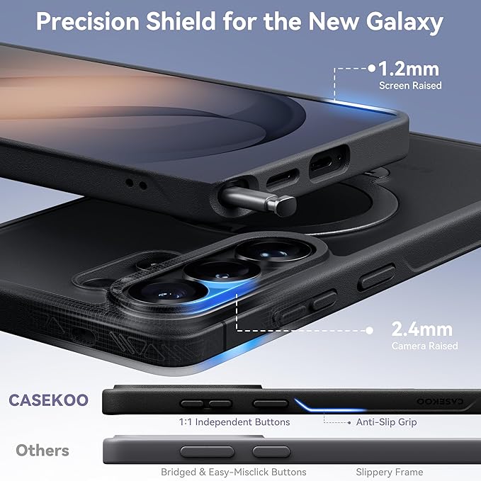 CASEKOO Black 26U Case with 360 Spin Magnetic Stand [Fit for MagSafe] [18FT MIL-STD Protection] Shockproof Invisible Ring Holder Matte s26U Phone Case 6.9''
