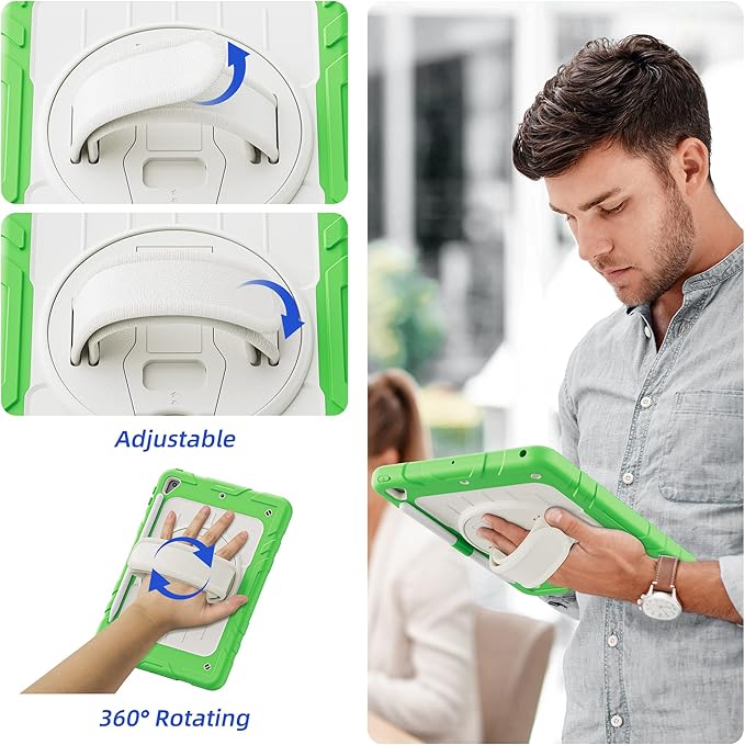 Case for iPad 6th/5th Generation 9.7'' with Screen Protector Pencil Holder [360 Rotating Hand Strap] &Stand, Drop-Proof Case for iPad 6th/5th/ Air 2/ Pro 9.7 (FruitGreen&Beige)