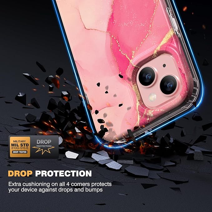 Diaclara Designed for iPhone 15 Plus Case 6.7 Inch, Full Body Rugged Case with Built-in Touch Sensitive Anti-Scratch Screen Protector + Glass Camera Lens Protector for iPhone 15 Plus,Water Pink