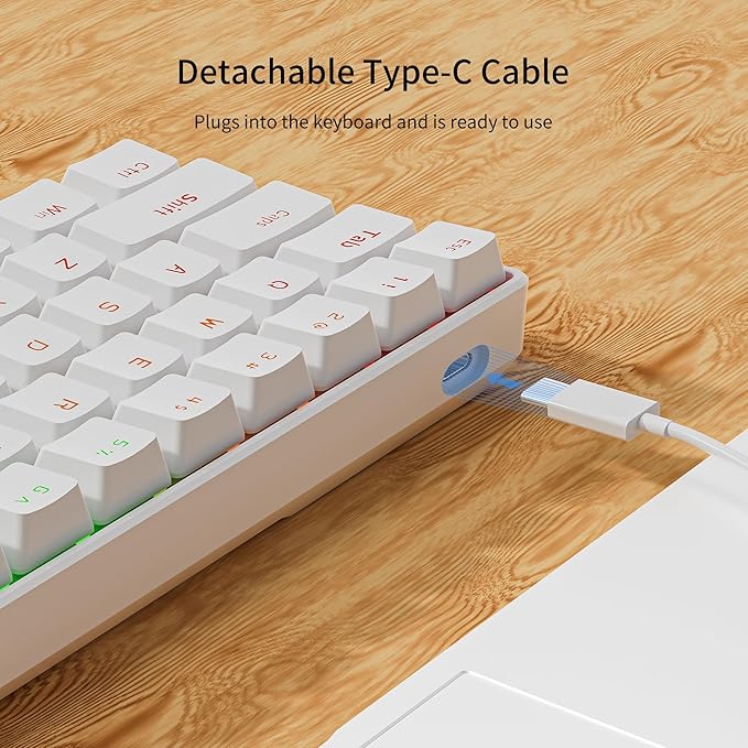 Newmen GM611 Mechanical Keyboard,Rainbow LED Backlit Gaming Wired Keyboards Compact Mini 61 Keys Portable 60 Percent Mechanical Keyboard with White Keycaps,for Windows Laptop PC Linear Red Switches