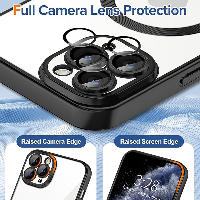 Hython Magnetic Clear for iPhone 11 Pro Max Case with Camera Lens Protector [Compatible with MagSafe] Plating Edge Slim Soft TPU Cover Protective Phone Case for iPhone 11 Pro Max 6.5", Matte Black