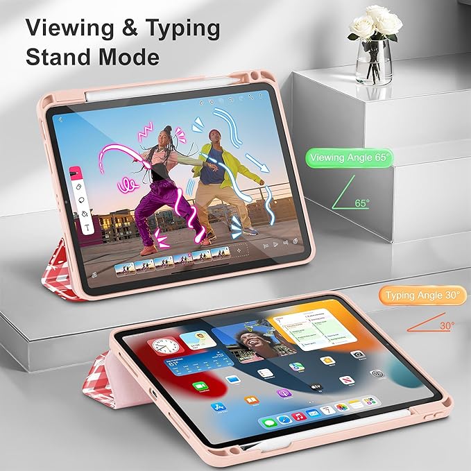 May Chen Case for iPad Pro 11 inch (4th, 3rd, 2nd & 1st Gen) 2022 2021 2020 2018, Trifold Stand + Pencil Holder + Auto Wake/Sleep + Soft TPU Protective Stand Back Cover, Cherry Bow