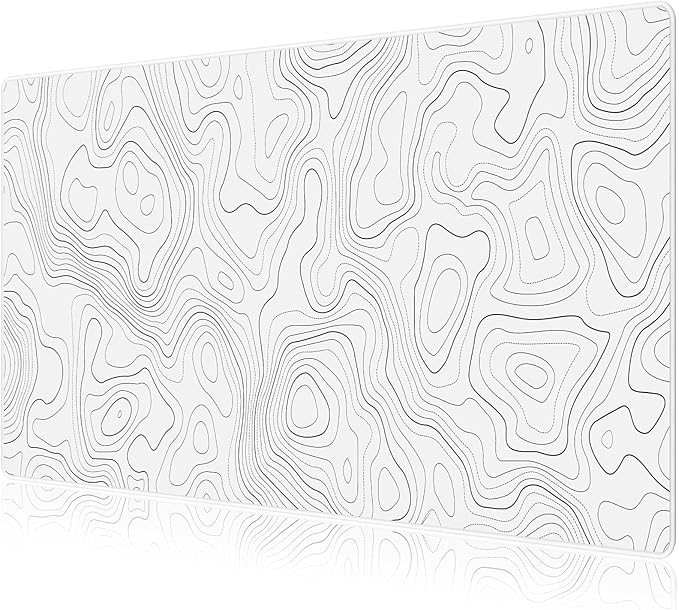 JIALONG White Topographic Large Gaming Mouse Pad, XXL Mousepad, Big Mouse Mat Desk Pad for Keyboard and Mouse, Gaming Computer Laptop PC Desk Office Accessories