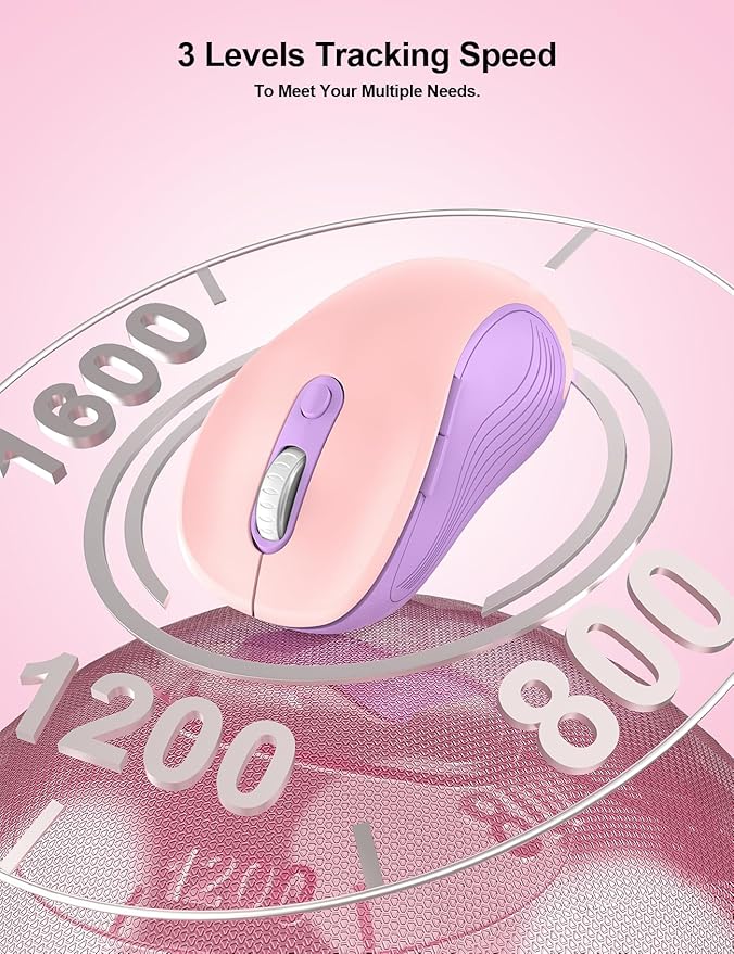 Trueque Wireless Mouse for Laptop, 2.4GHz Ergonomic Computer Mouse with Back & Forward Buttons, 3 Adjustable DPI Levels, 6 Buttons, Optical USB Cordless Mice for Windows PC, M01 (Pink Purple)