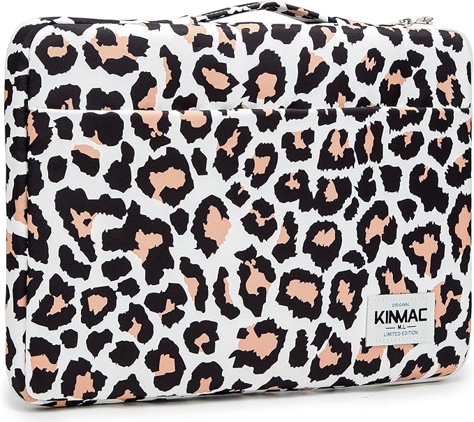 Kinmac 360deg Protective Water Resistant Laptop Case Bag Sleeve with Handle (Leopard-Pink, 13.5 inch-14 inch)