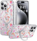 CASEKOO Floral Series [ArtCollab x Leah Han] Floral Jellyfish for iPhone 16 Pro Case with Magnetic Ring Stand [Compatible with MagSafe] [Military-Grade Protection] Clear Back, Soft Edge, for Women
