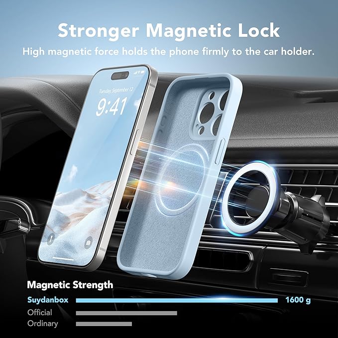 Magnetic for iPhone 15 Pro Case, Compatible with MagSafe, [Full Camera Protection][Screen Protector] Silicone Shockproof Protective Phone Case for iPhone 15 Pro 6.1", Light Blue