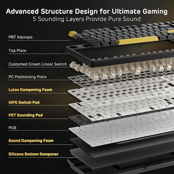 RK ROYAL KLUDGE X104 Full Size Mechanical Keyboard, Wired Creamy Gaming Keyboard with Number Pad and Knob,104 Keys Computer Keyboard Linear Switch,RGB Backlit,Online Software for Wins/Mac