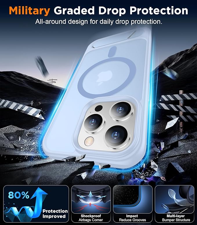 Magnetic Compatible with iPhone 13 Pro Max Case, [Built-in Invisible Kickstand][Compatible with MagSafe] [Military Grade Shockproof] Slim Translucent Matte Phone Case for iPhone 13 Pro Max 6.7"