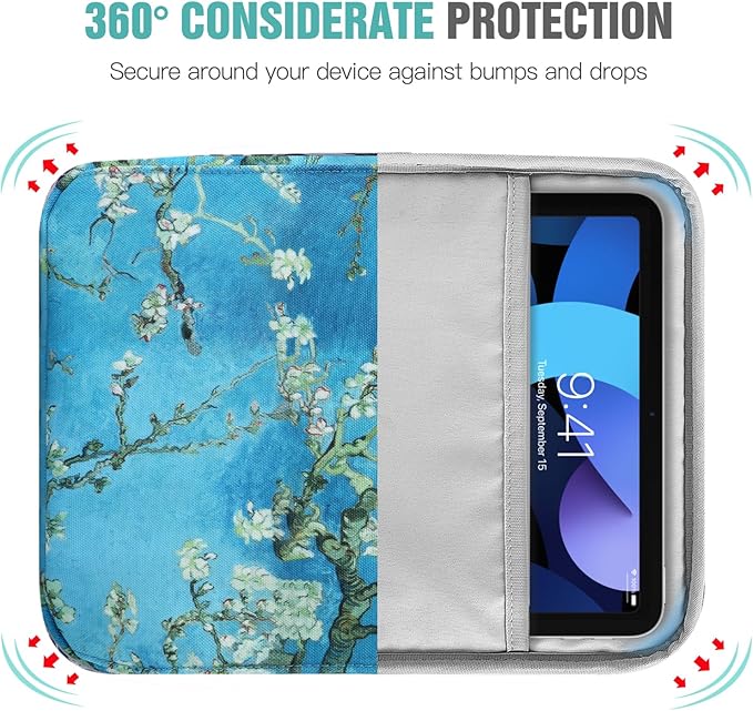 TiMOVO 9-11 Inch Tablet Sleeve Bag Carrying Case with Strap for iPad 11-inch A16 2025, iPad 10.9"/10.2", Galaxy Tab A9 Plus 11", Apricot Blossom