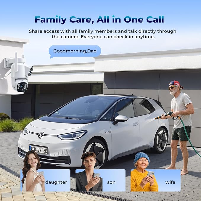 Solar Security Cameras Wireless Outdoor, Dual-Lens Security Camera System, Multi-Angle Monitoring, 360°PTZ, 2K Color Night Vision,2-Way Audio, 0 Monthly Fee, 2.4 & 5GHz WiFi