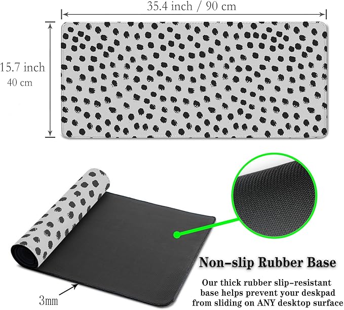 Big Gaming Mouse Pad - Black/White Desk Pad, Large Non-Slip Rubber Base Waterproof with Stitched Edges, 35.4 X 15.7 inch for Work/Game/Home