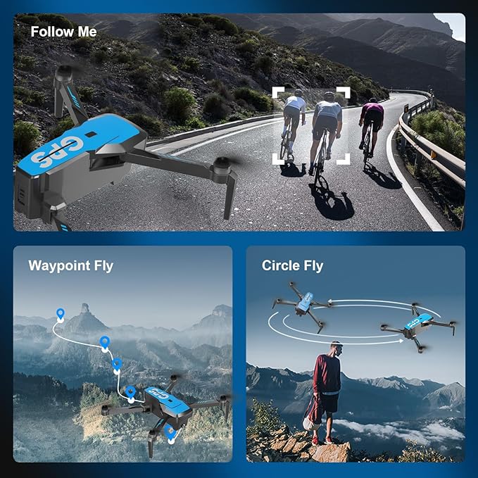 Drones with Camera for Adults 4K - GPS Drone with Auto Return, Brushless Motor, Foldable Mini RC Quadcopter for Kids Beginners with FPV Live Video, Follow Me, 2 Batteries Long Flight Time Under 249g
