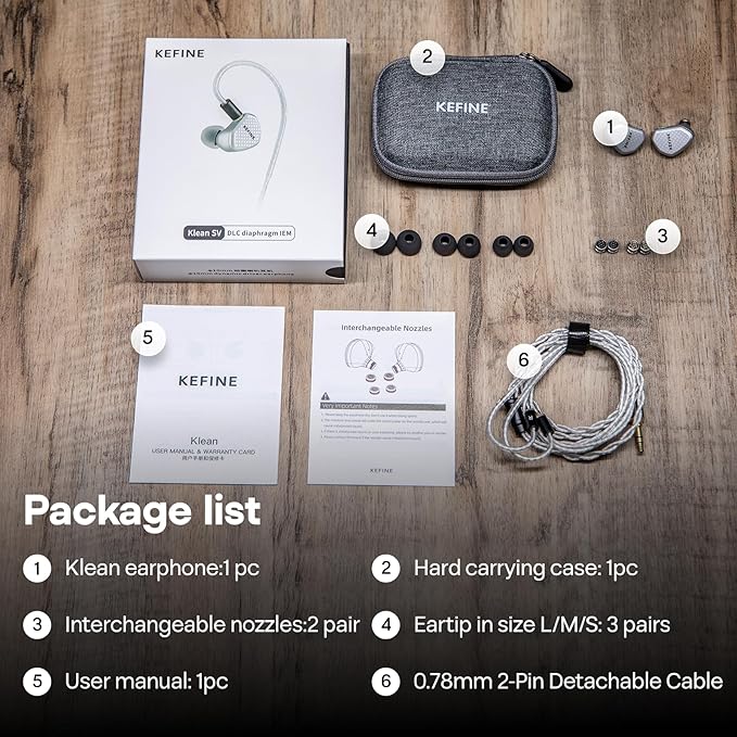 Linsoul Kefine Klean in Ear Monitor,10mm DLC Diaphragm Dynamic Driver HiFi Earphones,Wired Gaming Earbuds,Replaceable Nozzles,Detachable Silver-Plated Cable for Audiophile (No Mic 3.5mm, Silver)