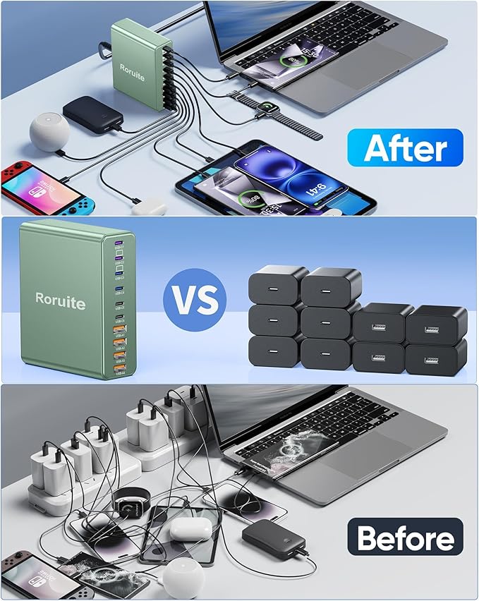 800W USB C Charging Station, 120W PD GaN5 Super Fast USB C Charger Block-10 Port, Type C for PC Laptop MacBook Pro/Air Charger Compatible with iPhone 17 16 15 14 13 12 Pro Max, iPad, Galaxy(Green)