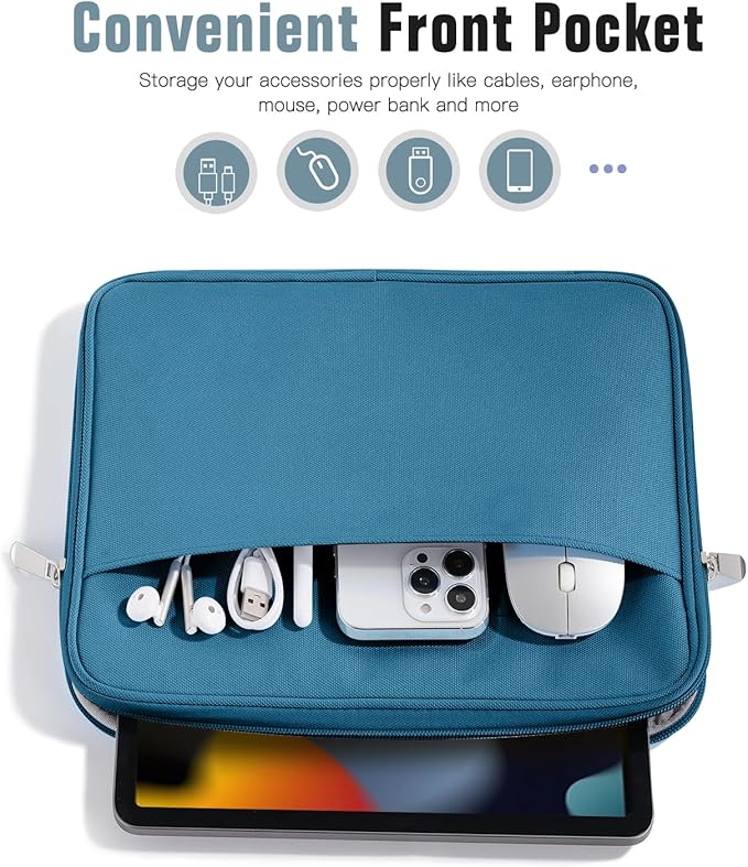 TiMOVO 9-11 Inch Tablet Sleeve Bag for iPad 11-inch A16 2025, iPad 10th Gen. 10.9", iPad 10.2", iPad Air 11/5th/4th Gen. 10.9", Galaxy Tab A9 Plus 11", Carrying Case with Pocket, Peacock Blue