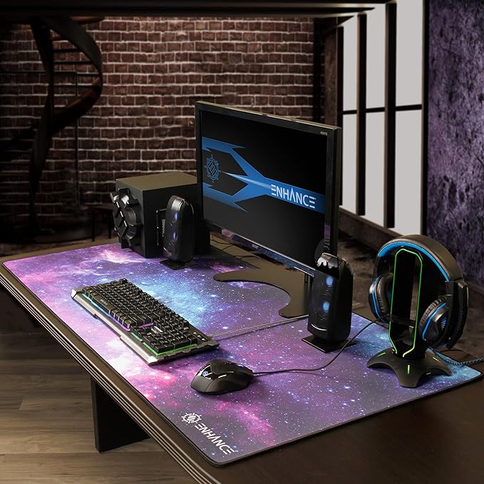 ENHANCE XXXL Gaming Computer Desk Mat - 3XL Large Mouse Mat (48x24 Mouse Pad) Cushion Padding for Office Desk, Extended Table Mousepad with Smooth Tracking Surface and Non-Slip Rubber Grip - Galaxy