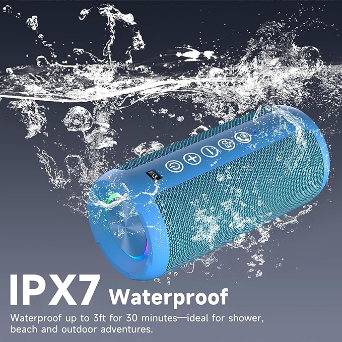 Ortizan Portable Bluetooth Speakers, IPX7 Waterproof Wireless Speaker with 24W Loud Stereo Sound, Outdoor Speaker with Bluetooth 5.3, Deep Bass, RGB Lights, Dual Pairing, 30H Playtime for Home