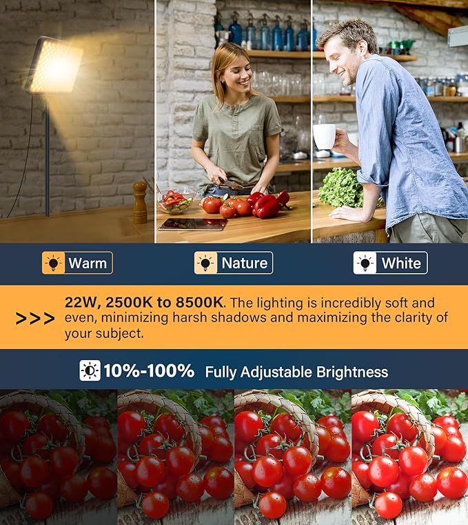 Unicucp 2 Pack LED Video Light, Photography Lighting Kit with 62.99'' Tripod Stand, Dimmable 2500-8500K 22W Studio Lights for Video Recording Game Live Streaming YouTube Podcast Photo