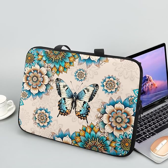 Bohemia Butterfly 10 Inch Laptop Sleeve, Laptop Cover Computer Bag Tablet Carrying Case with Handle Tote Bags Notebook Handbag Messenger Briefcase for Travel/Business/School/Work