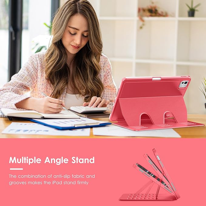VIKESI Case for iPad Pro 11 inch (M5/M4) 2025/2024,Multiple Angles Magnetic Stand Cover,Shockproof Back,Pencil Holder,and Auto Sleep/Wake,Red