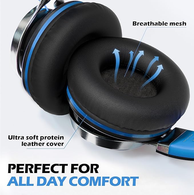 AILIHEN C8 Kids Headphones Wired, On-Ear Headphones with Microphone and Volume Control Foldable Corded Stereo 3.5mm Headset for School Teens Smartphones Chromebook Laptop Tablets Travel (Black Blue)