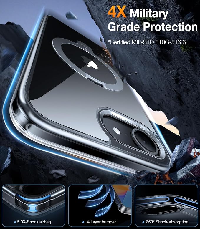 TORRAS 360 Spin for iPhone 17e Case & iPhone 16e case with Stand, Fit for MagSafe, 4X Military-Grade Protective, Stand Phone Case for iPhone 17e Case, Ring Holder Slim Cover, Crystal Clear 6.1''