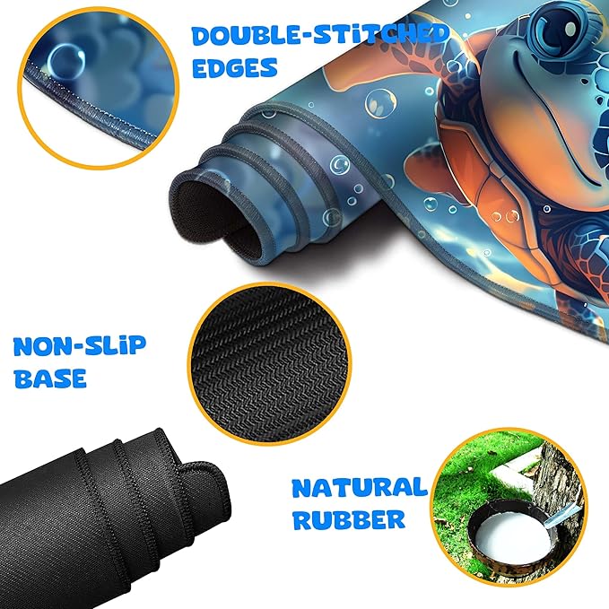 4-Piece Extended Large Mouse Pad Set for Women Men with Turtle Anime Design Includes 35.4 x 15.7 XXL Large Mouse Pad Keyboard Wrist Rest Mouse Wrist Support and Coaster for Office Home
