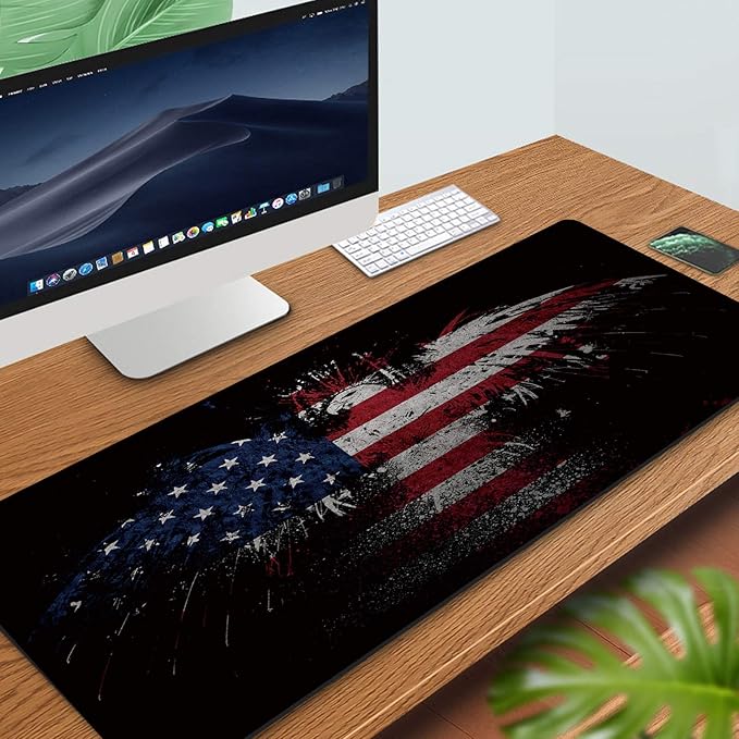 31.5x11.8 Inch Non-Slip Long Extended Large Gaming Mouse Pad with Stitched Edges XL Laptops Keyboard Mouse Mat(USA Eagle)