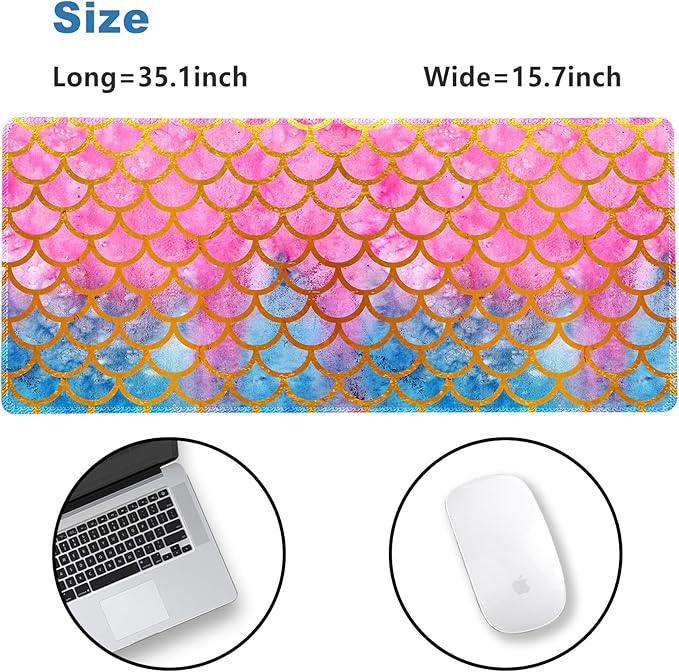 ARTSO Extended Big Mouse Pad Large, XXL Gaming Mousepad Desk Pad, 35.1x15.7 inch Long Computer Keyboard Mouse Mat Stitched Edge Non-Slip Desk Decor for Home Office, Pink Scale