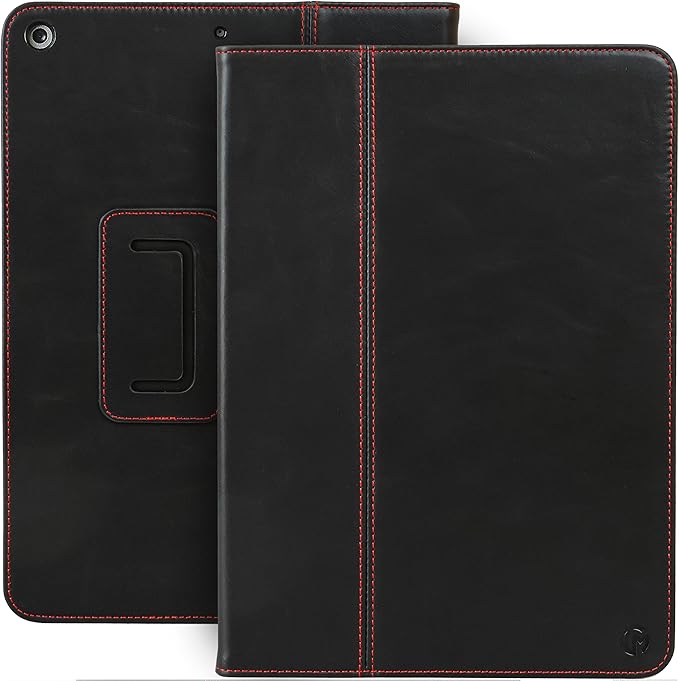 Casemade Real Leather Case Compatible with iPad 9.7” 5th/6th Gen (2017/2018) - Full-Grain Leather Cover, Auto Sleep/Wake, Dual Stand Position (Black)