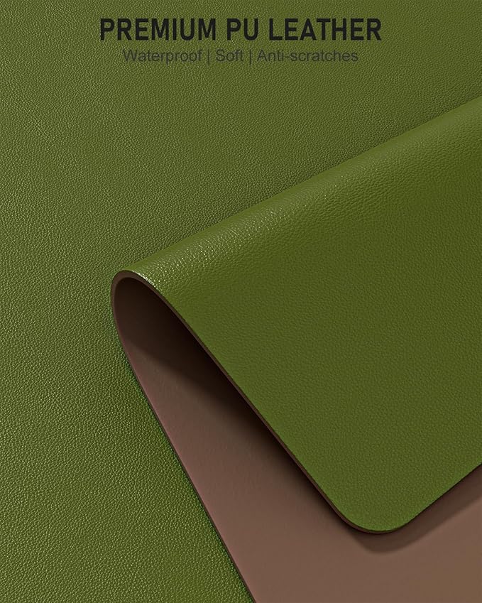Desk Pad, 23.6" x 13.8" PU Leather Non-Slip Desk Mat Large Mouse Pad for Desktop, Waterproof Laptop Computer Writing Mat for Office, Home, Work, Gaming, Grass Green