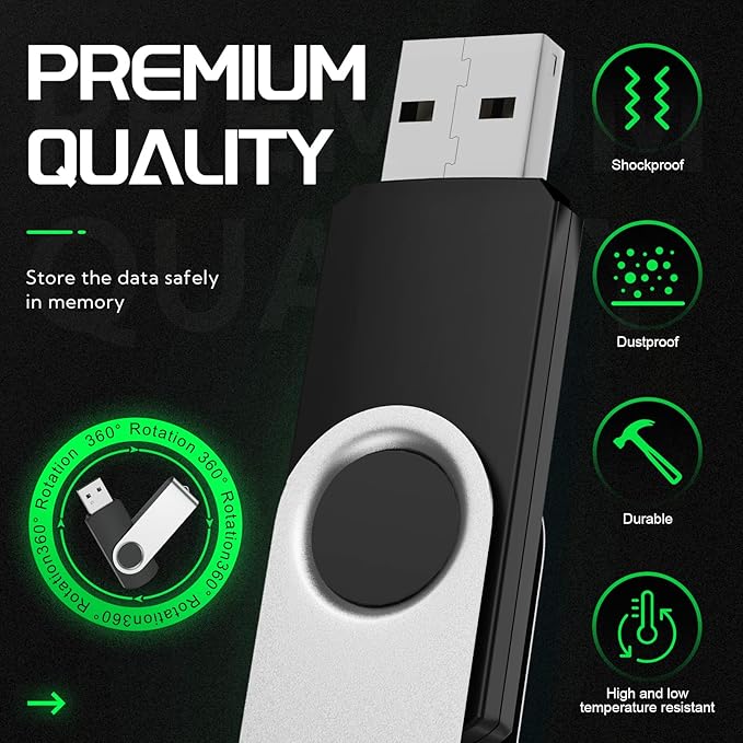FEBNISCTE 16GB Flash Drive,Thumb Drive 10 Pack,Memoria USB 2.0 Multi-Coloured, USB Thumb Drive 16gb Swivel mit 10 Cords Jump Drive Stick with LED Light for Data Storage/Transfer