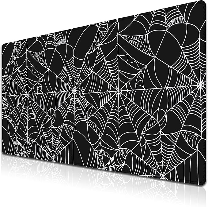 Gaming Mat Black Long Mousepad, Desktop Pad Big Mouse Pads Desk Mouse Pad, Computer Pad Non-Slip Rubber Base Waterproof with Stitched Edges, 35.4" X 15.7" Spider Web