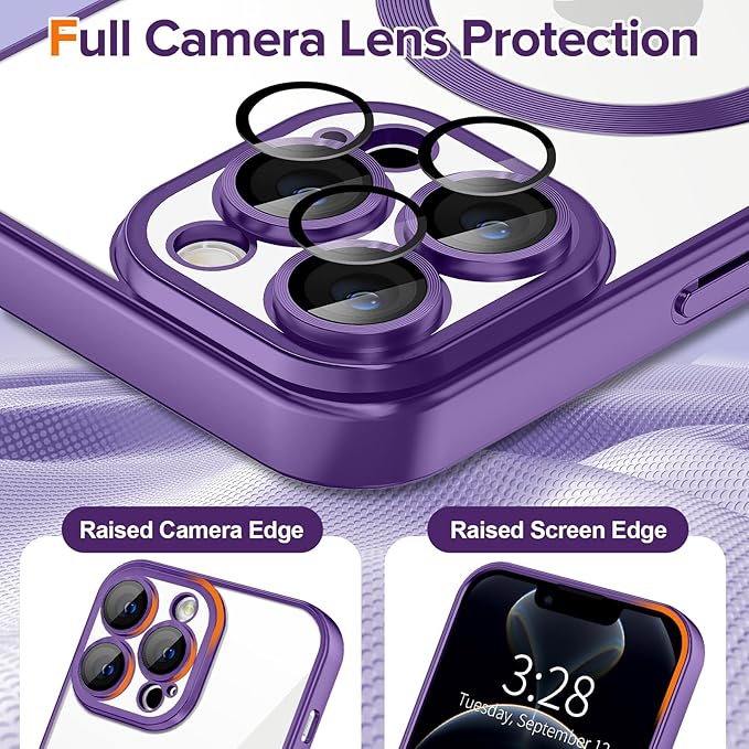 Hython Magnetic Clear for iPhone 12 Pro Case with Camera Lens Protector [Compatible with MagSafe] Luxury Plating Edge Slim Soft TPU Cover Protective Phone Case for iPhone 12 Pro 6.1", Matte Purple