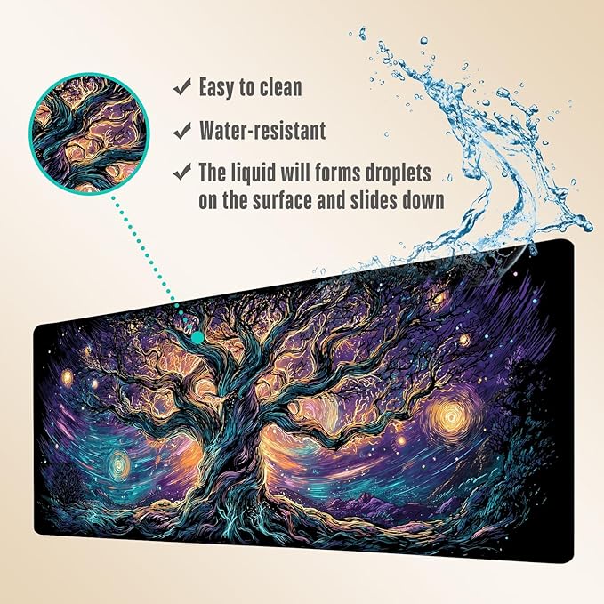 Extended Gaming Mouse Pad, Large Mouse Mat 3 mm Nature Rubber Base Mousepad with Stitched Edges, Non-Slip Desk Mat for Office Home Great Gift 31.5x11.8 Inch (Elven Forest 1)