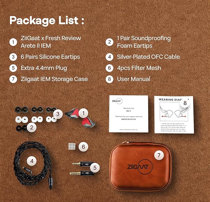 Linsoul ZiiGaat x Fresh Reviews Arete II IEM,2nd Gen 1DD+4BA Hybrid in Ear Monitor,Wired HiFi Earbuds,Full CNC Aluminum Shell Earphone with Detachable Silver-Plated OFC Cable for Musician (Red)