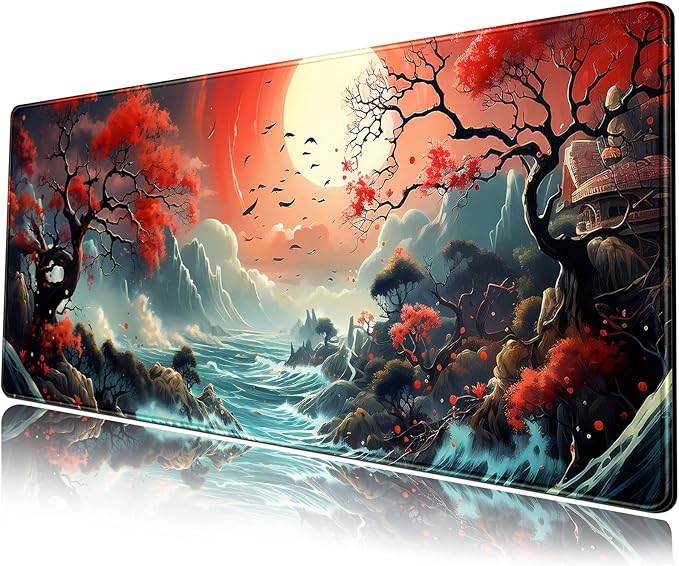 Japanese Desk Mat Extended Gaming Mousepad Japan Large Mouse Pad XL Oceanic Passage Aesthetic Desk Pad Keyboard Mat Laptop Desktop Mouse Mat 31.5''X11.8'' Deskmat with Stitched Edges
