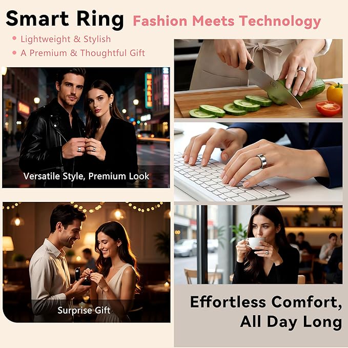 Smart Ring for Women & Men, Health & Fitness Tracker with Heart Rate/Sleep Monitoring/Blood Pressure, 5ATM Waterproof, Activity Trackers with Free App, Valentine's Day Gifts for Women