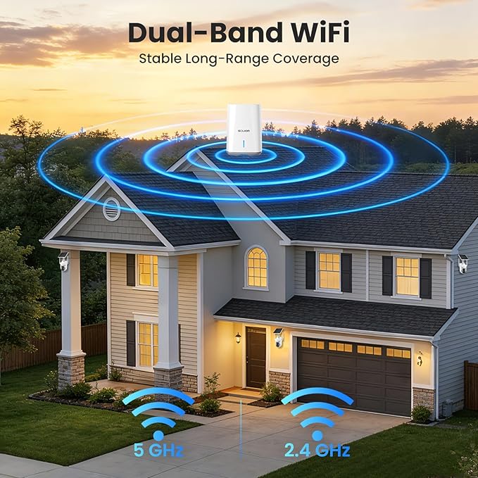 SOLIOM Security Cameras Wireless Outdoor, 6-Camera Solar Security System, 5MP 3K Color Night Vision, Radar Motion Detection, 360° Auto Tracking, No Monthly Fees, 64GB Local Storage