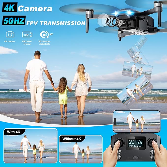 GPS Drones with Camera for Adults 4K, FPV Drone Under 249g with Brushless Motor, GPS Auto Return, Follow Me, Waypoint Flight, Foldable Drone with Gesture Control, 46Mins with 2 Batteries, Black Gray