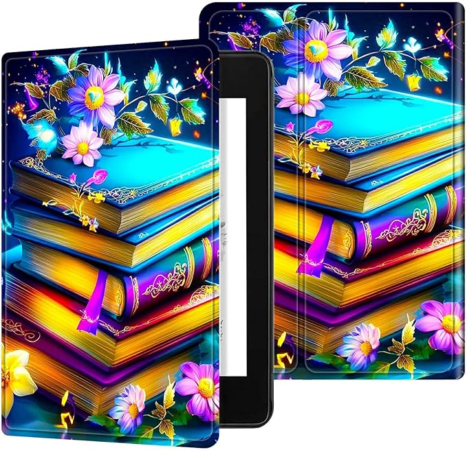 for 6" All-New Kindle Paperwhite 4 10th Generation (Model No. PQ94WIF) E-Reader Case, Slim Kickstand Stand Leather Smart Cover with Auto Wake/Sleep, Blue Book Flower