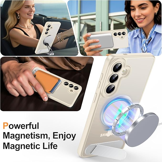Magnetic for Samsung Galaxy S26+ Plus Case, [Compatible with MagSafe][Full Camera Protection][Built-in Invisible Kickstand] Translucent Matte Phone Case for S26 Plus 6.7" - White