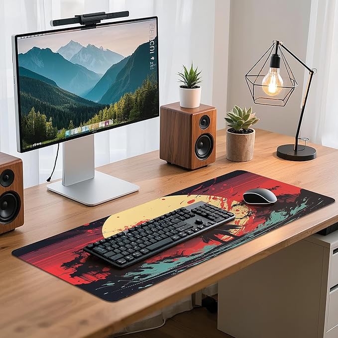 Gaming Mouse Pad - (31.5"×11.8") Japanese Samurai Large Mouse Pads for Desk - Desk Mat for Keyboard and Mouse with Non-Slip Base, Desks Pad Matfor Game/Office & Home