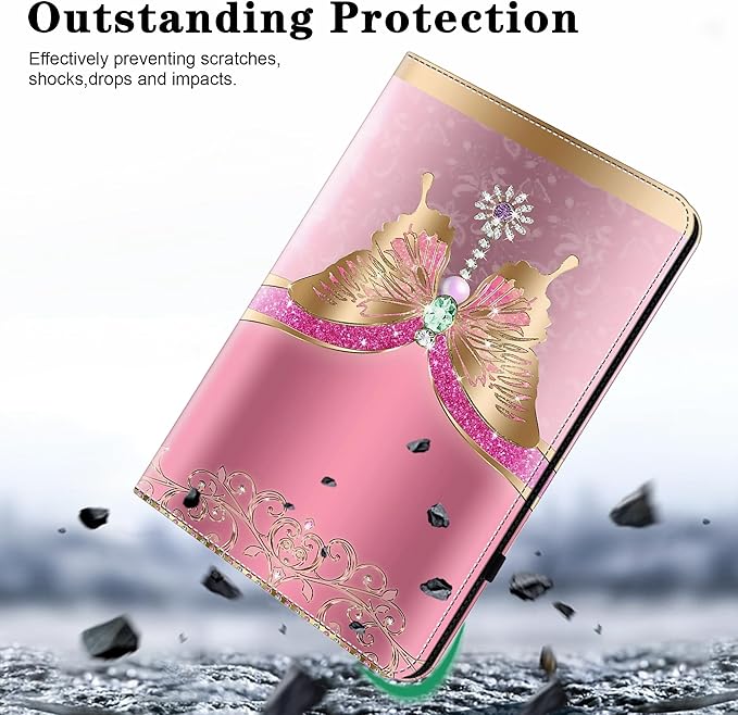 Case for iPad mini 7 2024 (A17 Pro) / Mini 6 2021, Mini 7th/6th Generation Case 8.3 inch, Multi-Angle Viewing Premium PU Leather Cover with Card Slot - Pink Butterfly