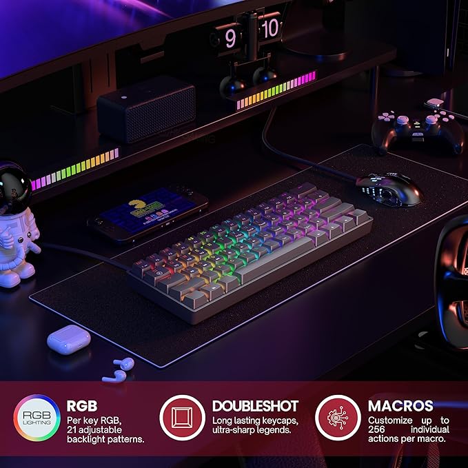 HK GAMING GK61 SE 60% | Mechanical Gaming Keyboard | 61 Keys Multi Color RGB LED Backlit for PC/Mac Gamer | US Layout (Black, Mechanical Speed Yellow)