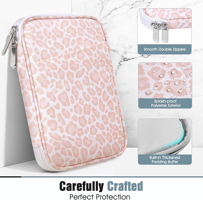 TiMOVO 6-7 Inch Tablet Sleeve for eReader Book Paperwhite/Colorsoft Signature Edition, Protective Sleeve Cover Case with Pocket for E-Reader/Oasis & Kobo Devicess, Pink Leopard