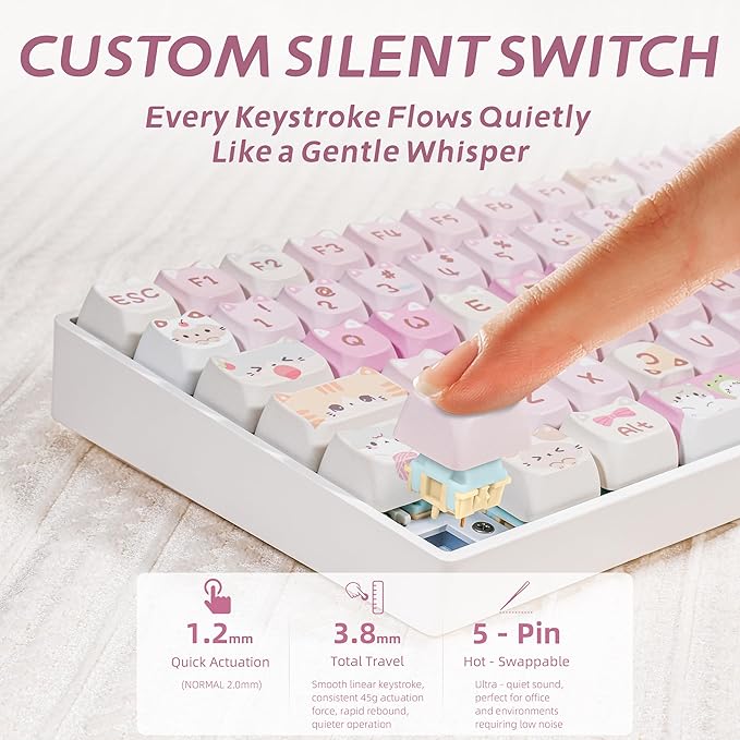 ZORNHER ZH100 Wireless Cat Mechanical Keyboard,98% Pink Cute Creamy Keyboard with Number Pad,Full Size Girly Kitty Gaming Keyboard,Meow Meow Squad Keycaps,Silent Quiet Switches,Hot-Swappable