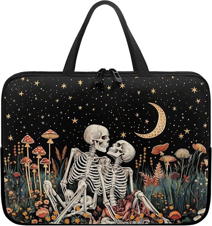 Starry Night Laptop Sleeve Bag with Handle Computer Protective Soft Cover Case for Women Men Skeleton Floral Compatible Sleeve Bag Laptop Carrying Case, 12 Inch